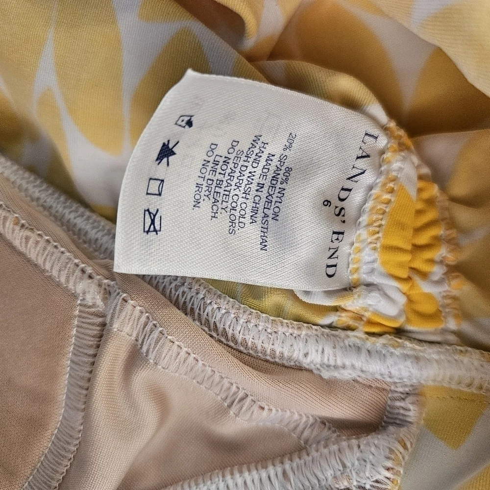 Lands' End Polka-Dot Ruched Tankini Size 6 White Yellow